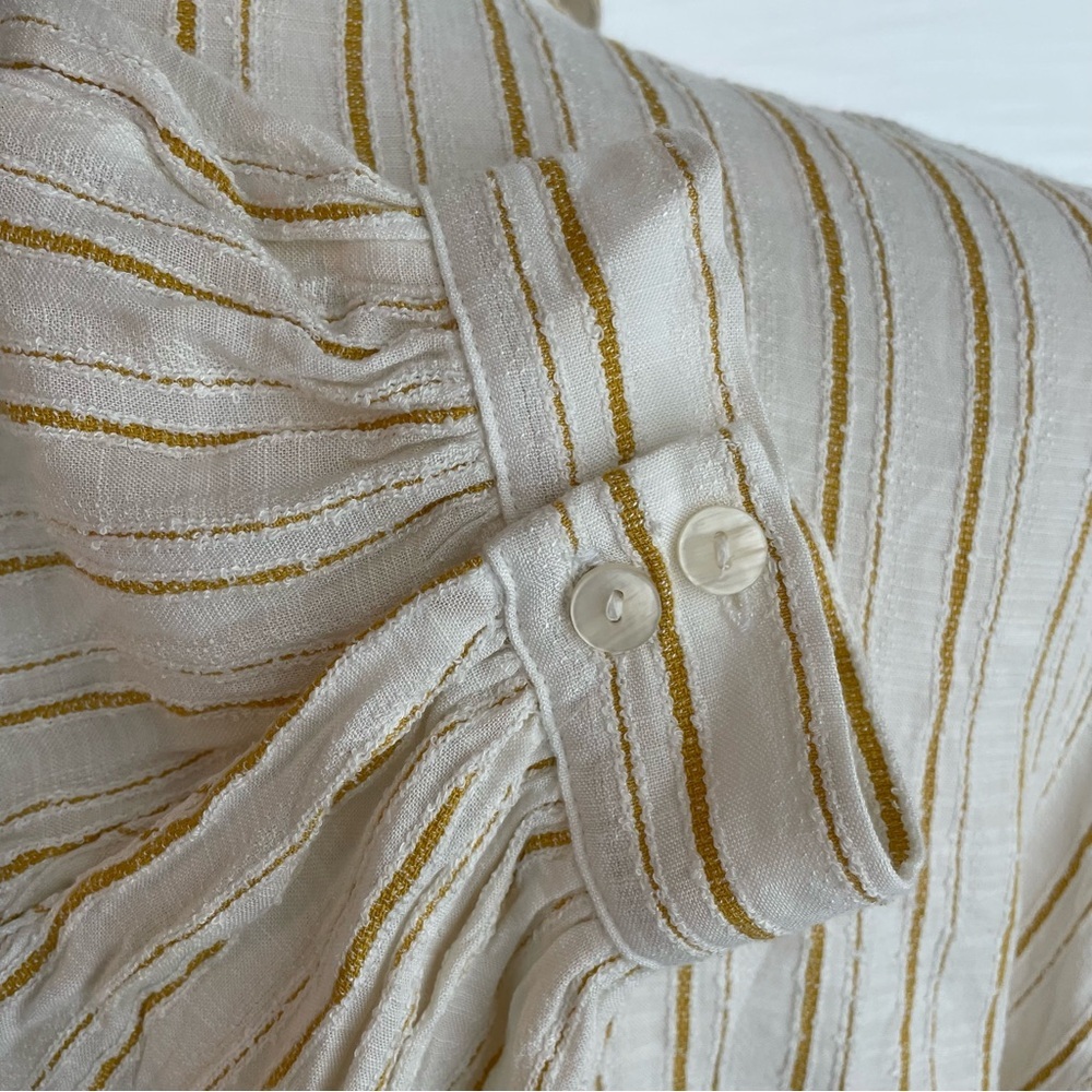 Anthropologie White and Gold Tailor Strip Button Down Long Sleeve Size 14 - Picture 10 of 15